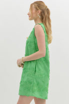 Sleeveless floral appliqué mini dress - Kelly Green - Sassy Inspiration