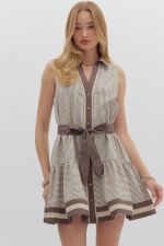 Sleeveless Striped Mini Dress - Mocha - Sassy Inspiration
