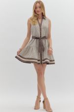 Sleeveless Striped Mini Dress - Mocha - Sassy Inspiration