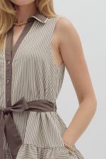 Sleeveless Striped Mini Dress - Mocha - Sassy Inspiration