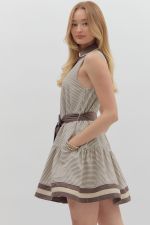 Sleeveless Striped Mini Dress - Mocha - Sassy Inspiration