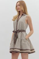 Sleeveless Striped Mini Dress - Mocha - Sassy Inspiration