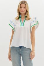 Solid flutter sleeve top - off white - Sassy Inspiration