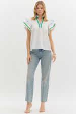 Solid flutter sleeve top - off white - Sassy Inspiration