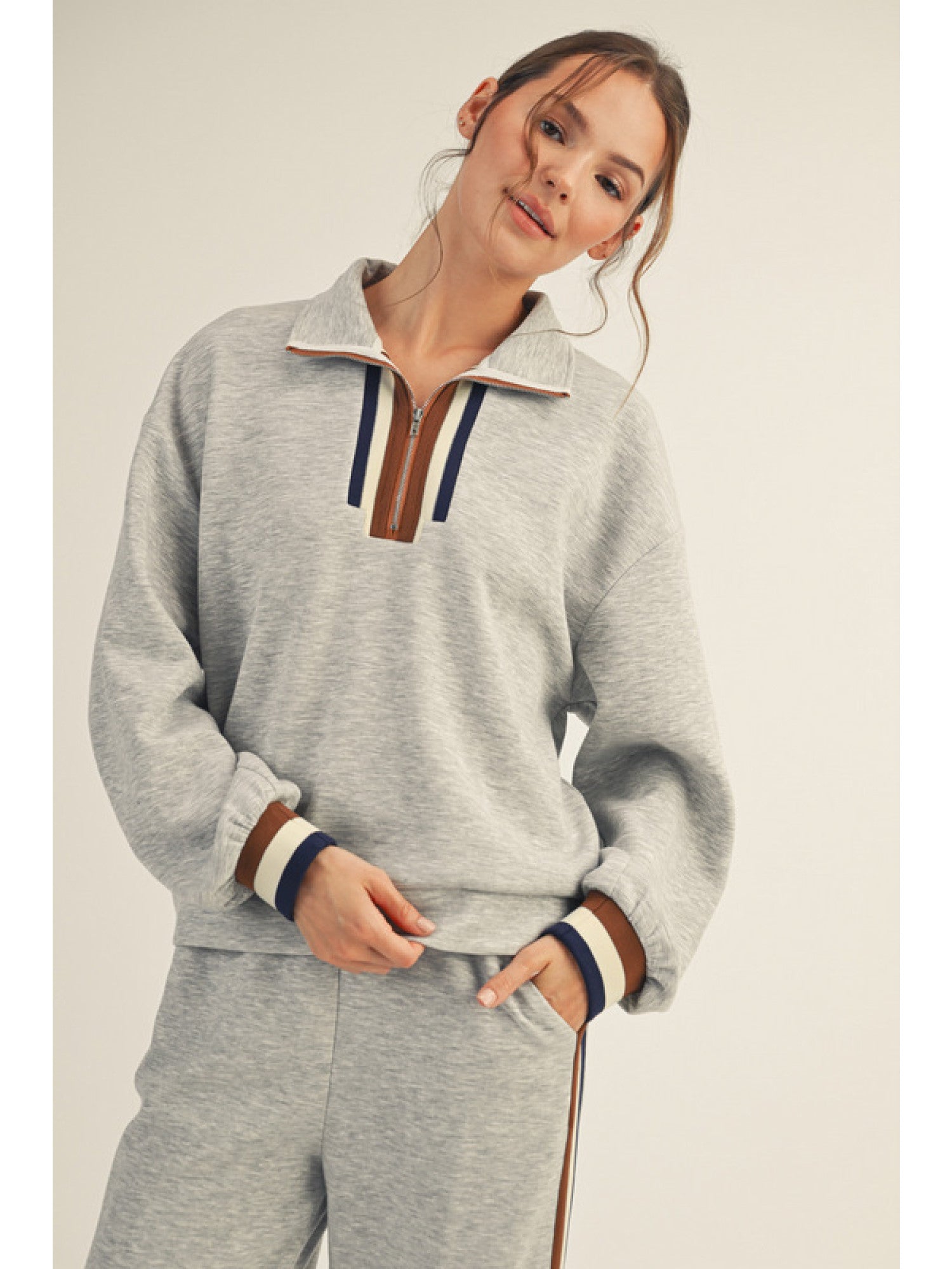 Solid Sweatshirt w/ Contrast Trim - Sassy Inspiration