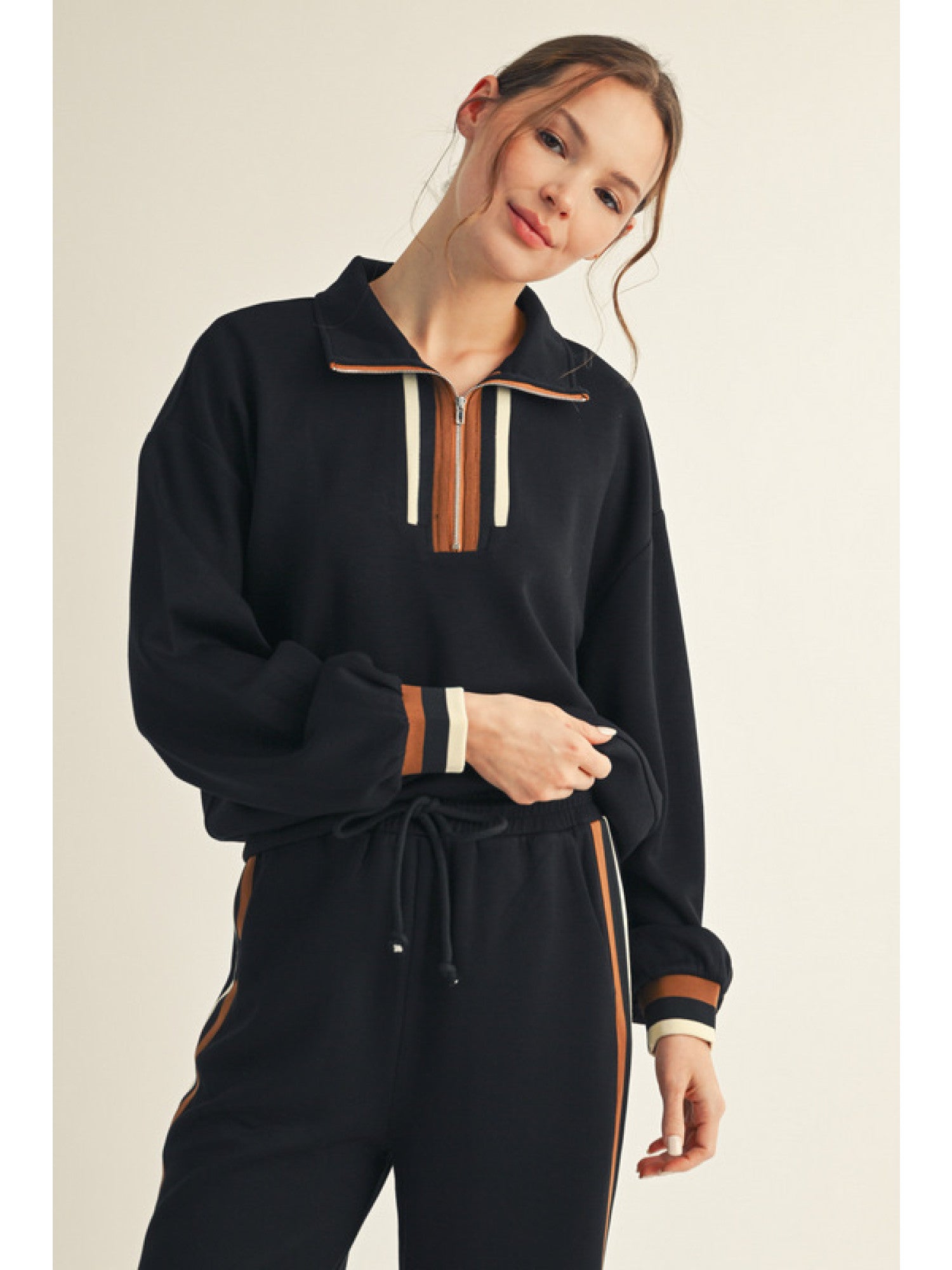 Solid Sweatshirt w/ Contrast Trim - Sassy Inspiration