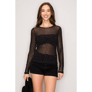 Sparkle All Night Rhinestone Mesh Top - Sassy Inspiration