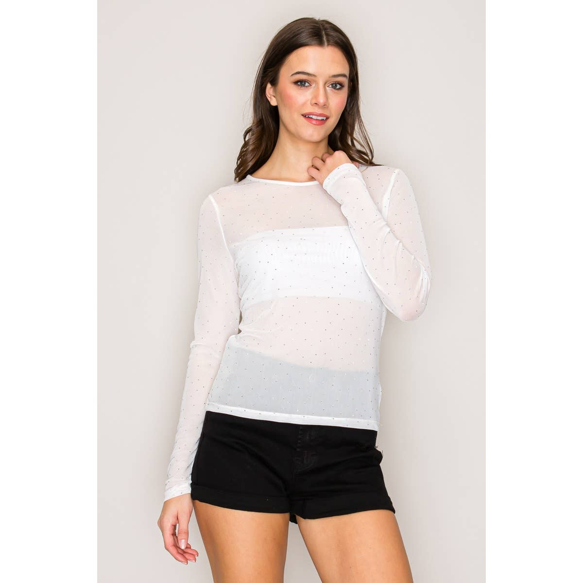 Sparkle All Night Rhinestone Mesh Top - Sassy Inspiration