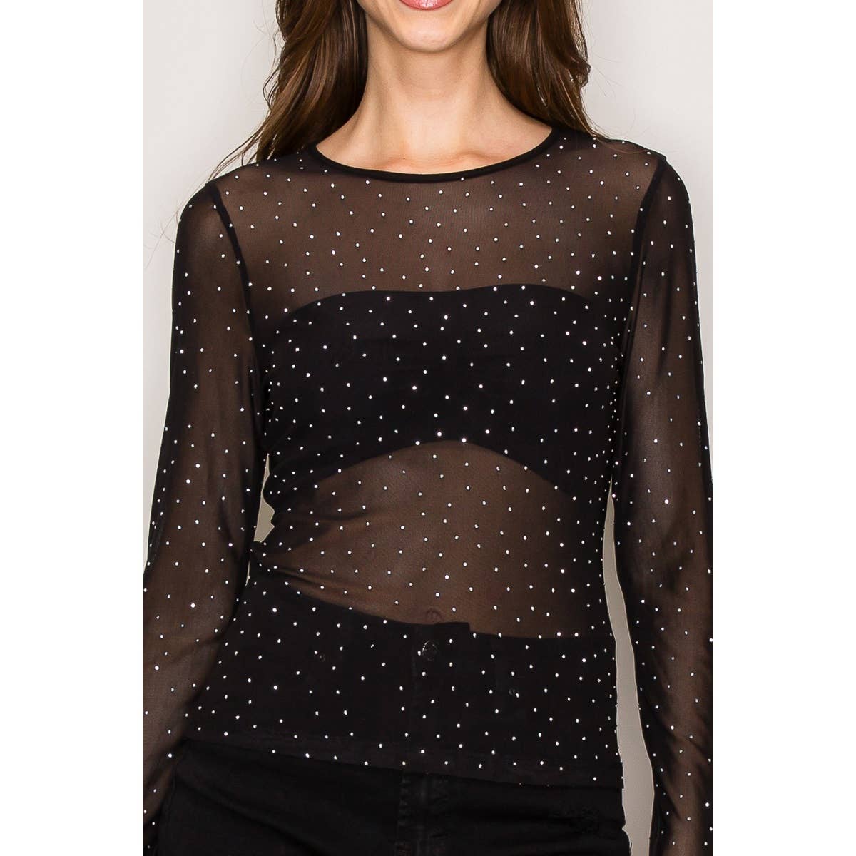 Sparkle All Night Rhinestone Mesh Top - Sassy Inspiration
