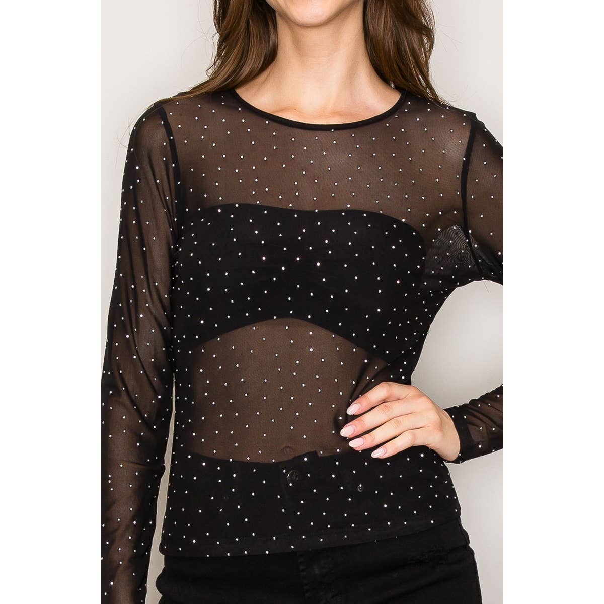 Sparkle All Night Rhinestone Mesh Top - Sassy Inspiration