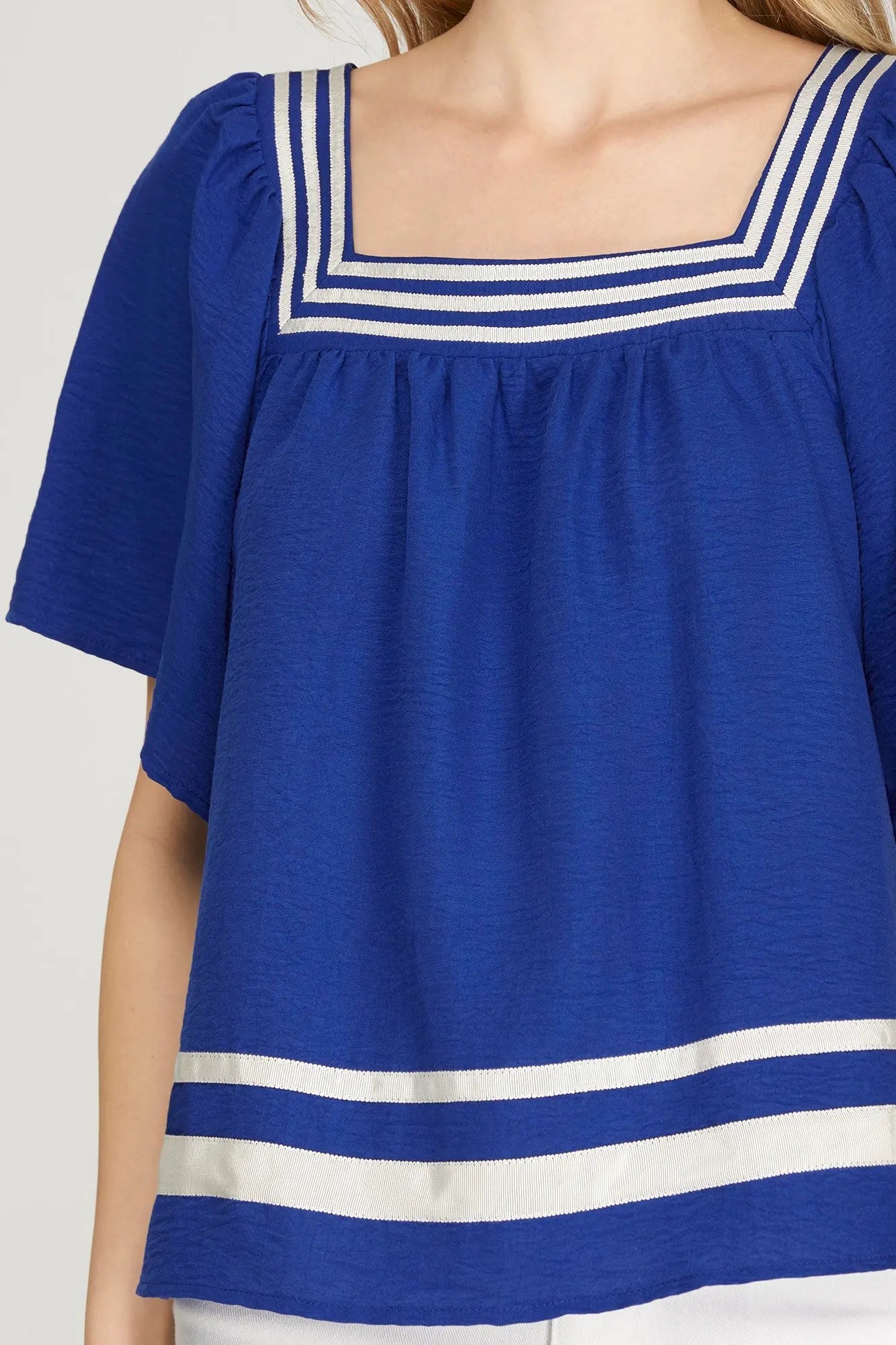 Square Neck Contrast Tape Short Sleeve Top - Sassy Inspiration