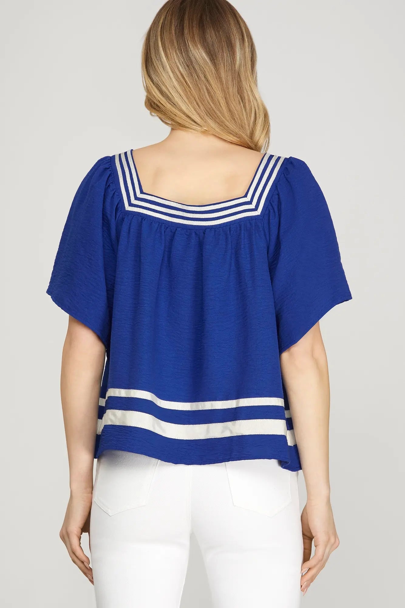 Square Neck Contrast Tape Short Sleeve Top - Sassy Inspiration