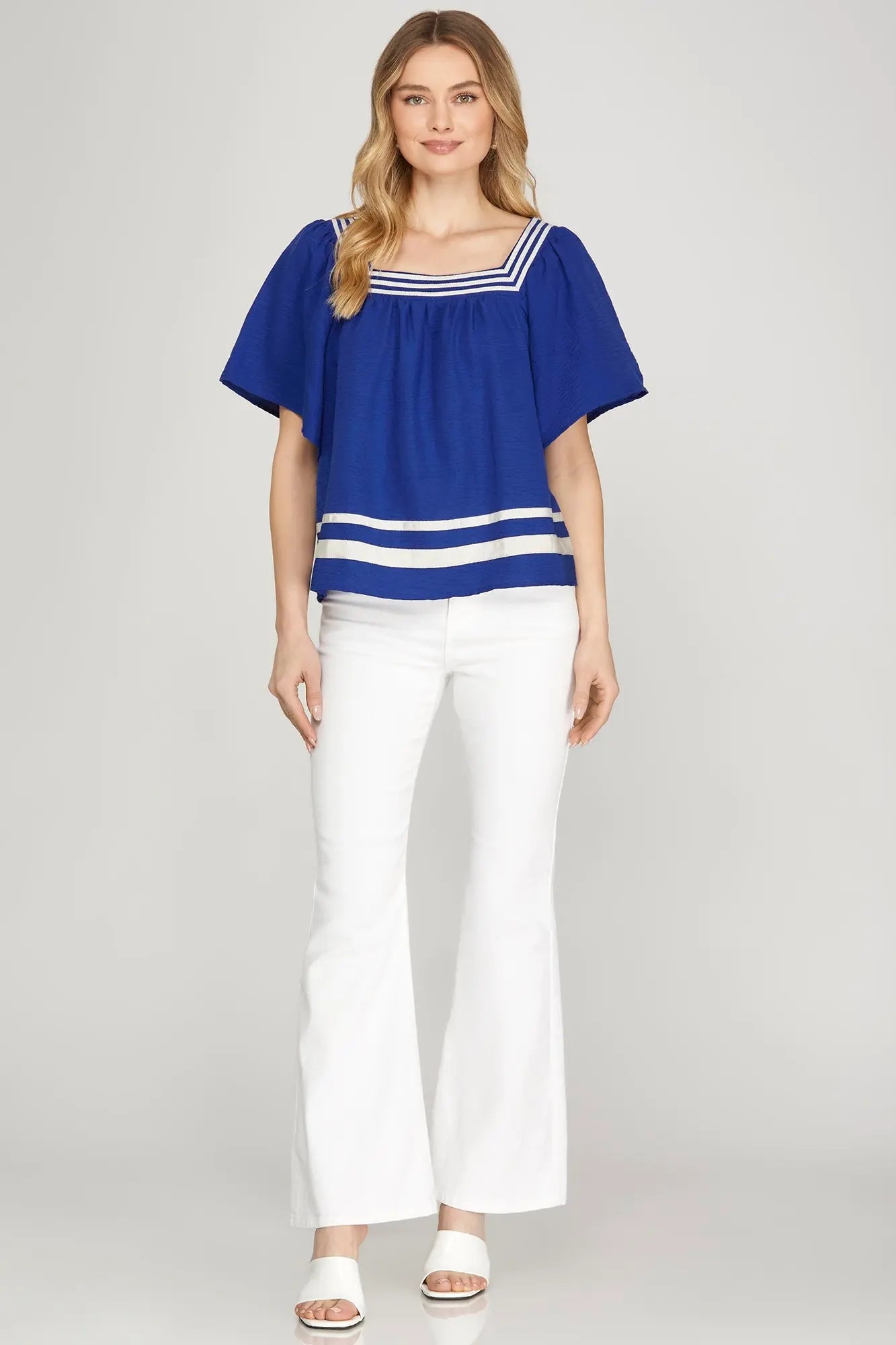 Square Neck Contrast Tape Short Sleeve Top - Sassy Inspiration
