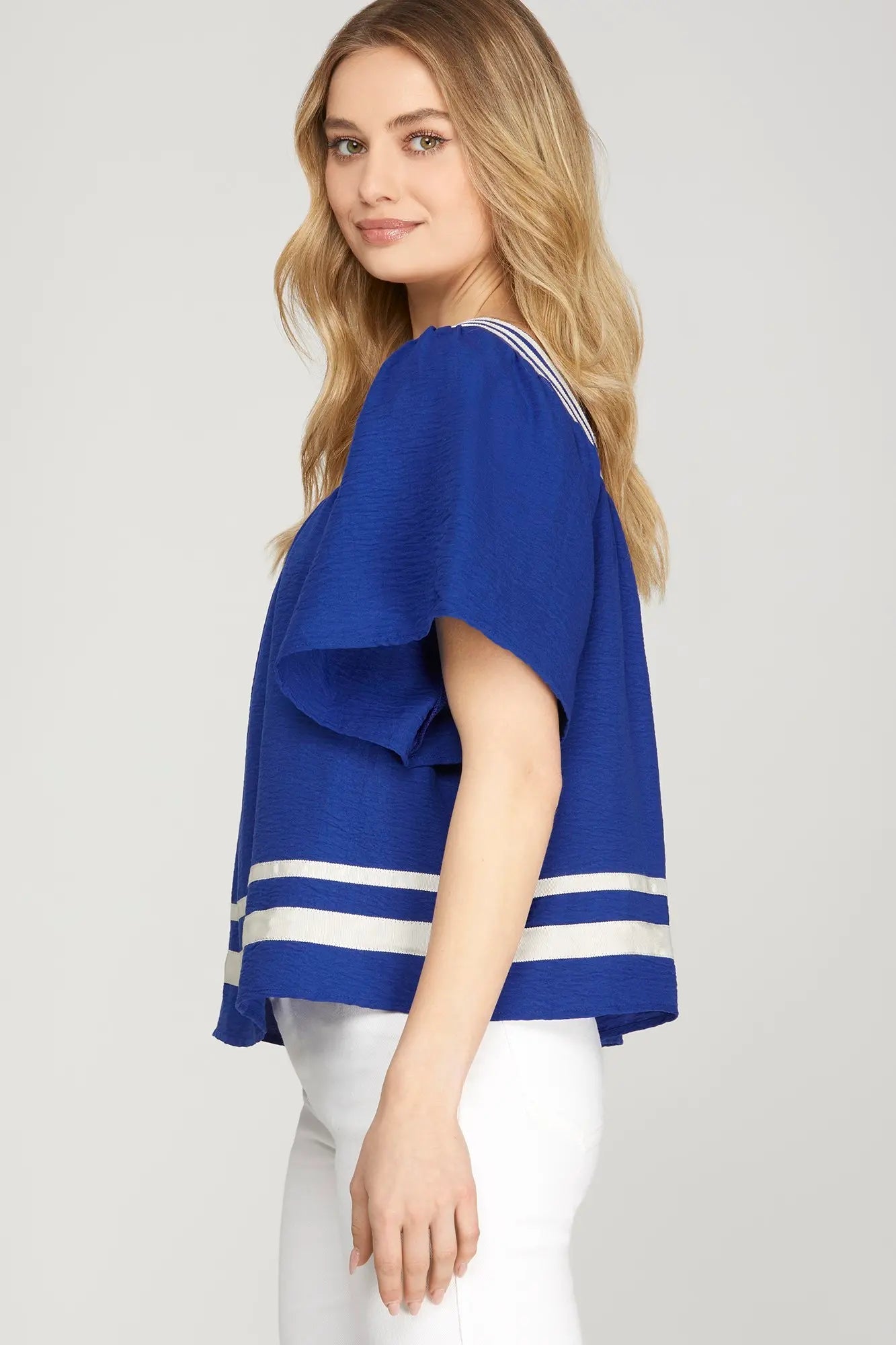 Square Neck Contrast Tape Short Sleeve Top - Sassy Inspiration