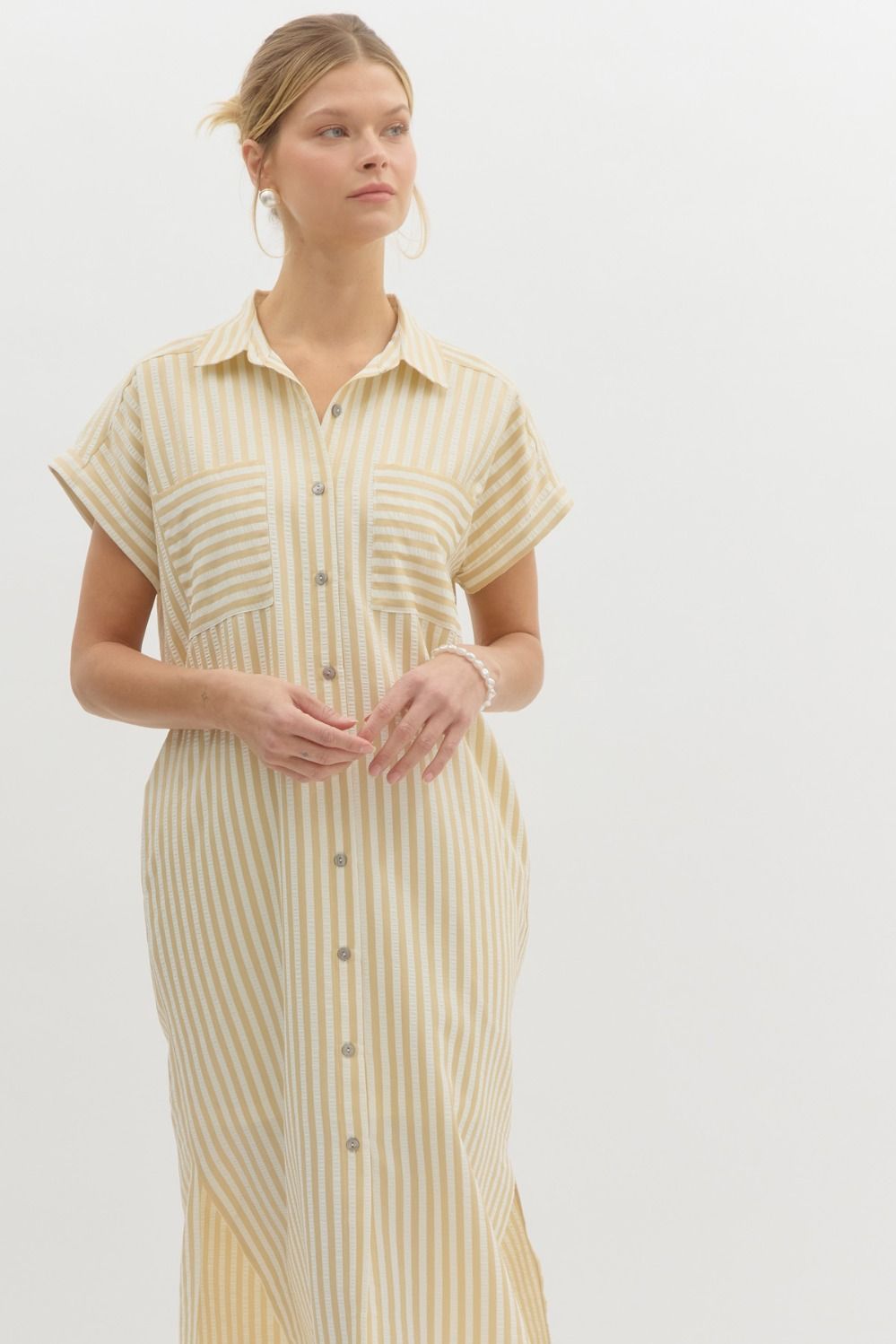 Striped midi shirt dress - Lt Blue - Sassy Inspiration