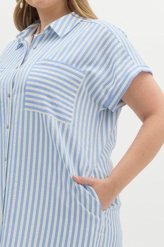 Striped midi shirt dress - Lt Blue - Sassy Inspiration