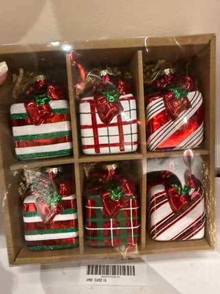 Striped Plaid Glass Gift Box Ornaments – Box of 6 - Sassy Inspiration