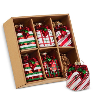 Striped Plaid Glass Gift Box Ornaments – Box of 6 - Sassy Inspiration