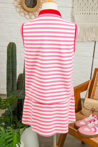 Striped Sleeveless Polo Two-Piece Set - Sassy Inspiration