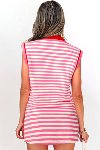 Striped Sleeveless Polo Two-Piece Set - Sassy Inspiration