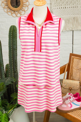 Striped Sleeveless Polo Two-Piece Set - Sassy Inspiration