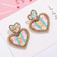Sweet Heart Shape Embroidery Braid Seed Bead Drop Earrings - Sassy Inspiration