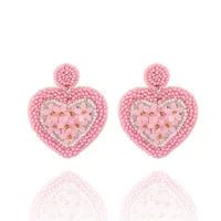 Sweet Heart Shape Embroidery Braid Seed Bead Drop Earrings - Sassy Inspiration