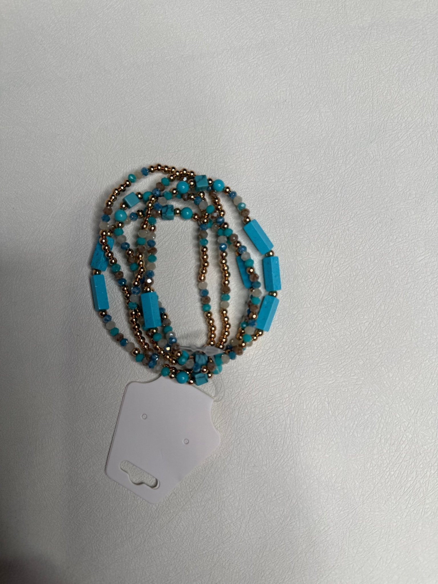 Turquoise & Gold Beaded Stretch Bracelet Set - Sassy Inspiration