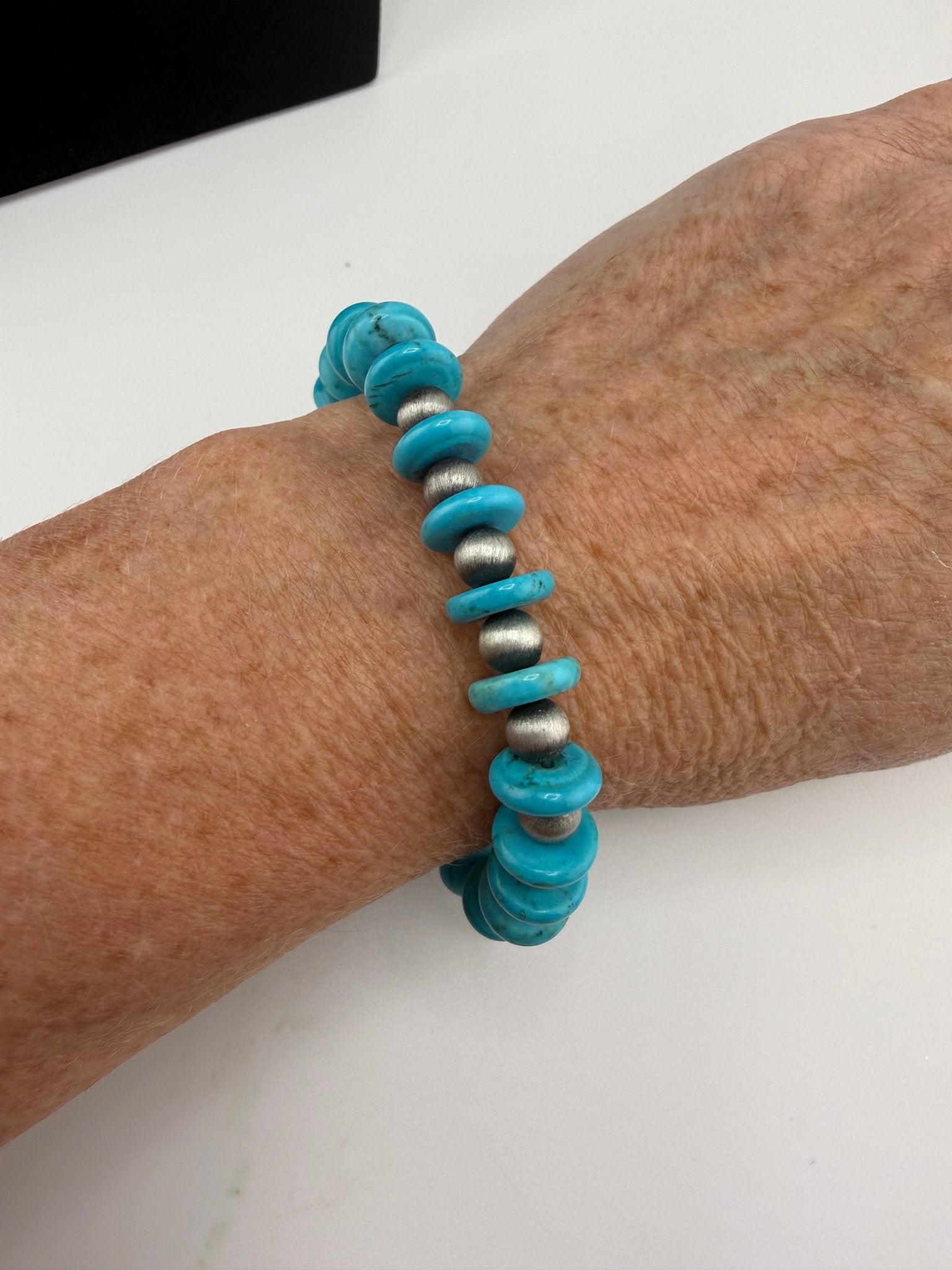 Turquoise & Silver Beaded Stretch Bracelets - Sassy Inspiration