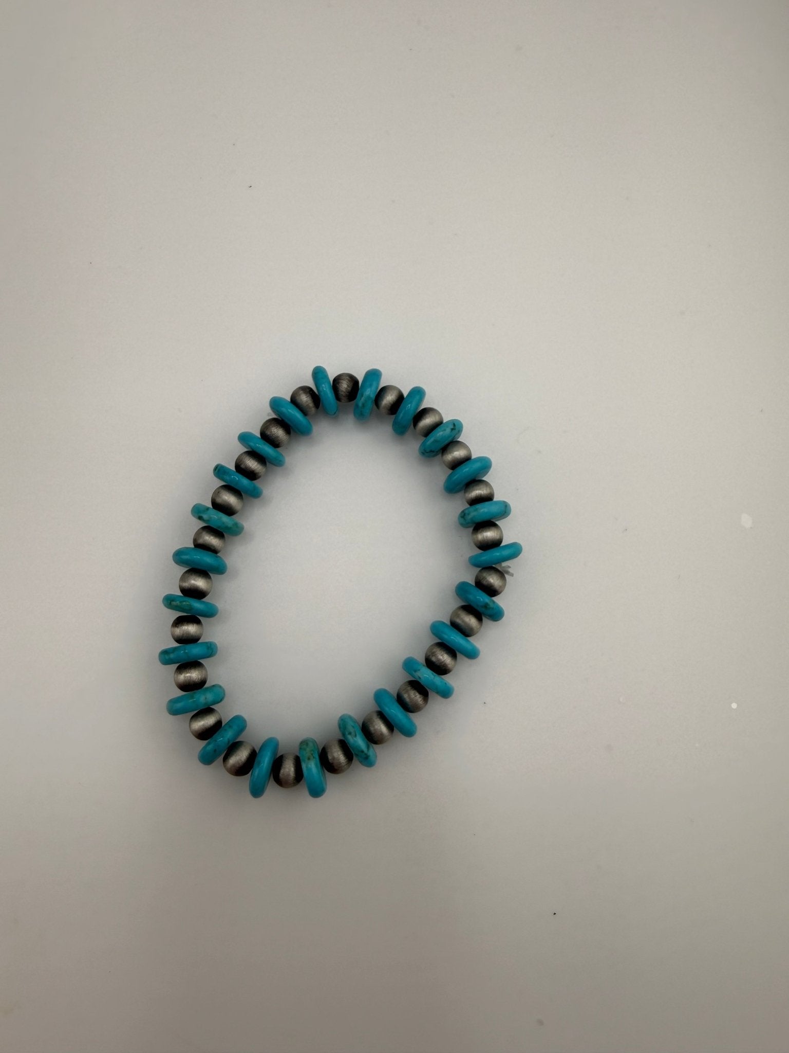 Turquoise & Silver Beaded Stretch Bracelets - Sassy Inspiration