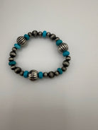 Turquoise & Silver Beaded Stretch Bracelets - Sassy Inspiration