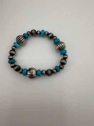 Turquoise & Silver Beaded Stretch Bracelets - Sassy Inspiration