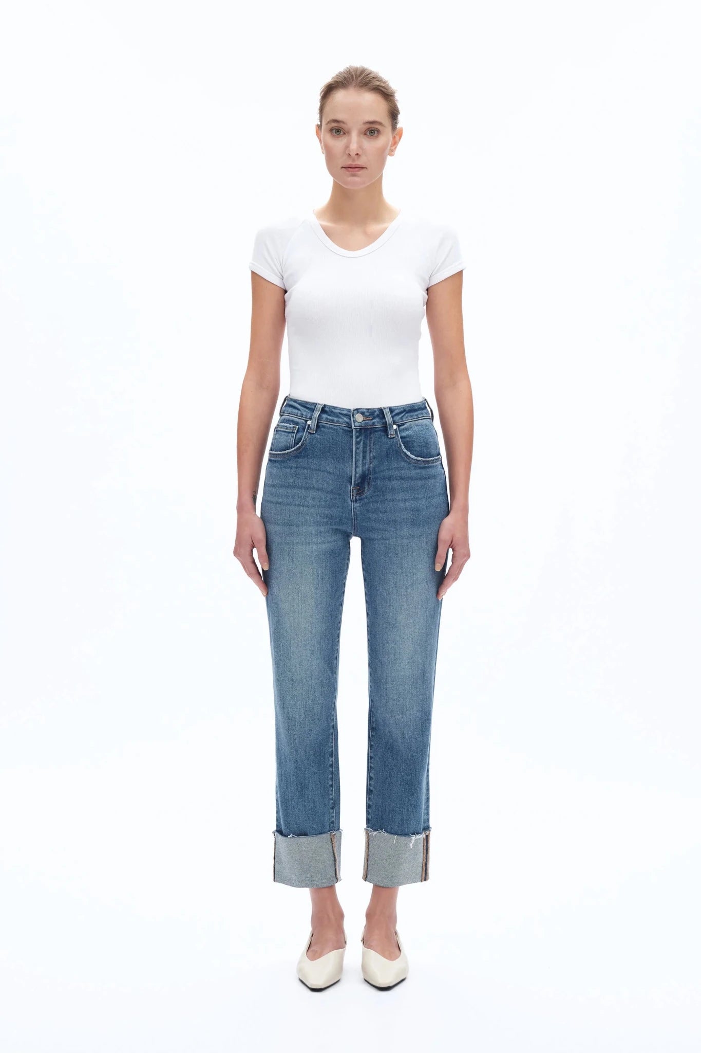 Vintage Cuffed High - Rise Straight Leg Jeans - Sassy Inspiration