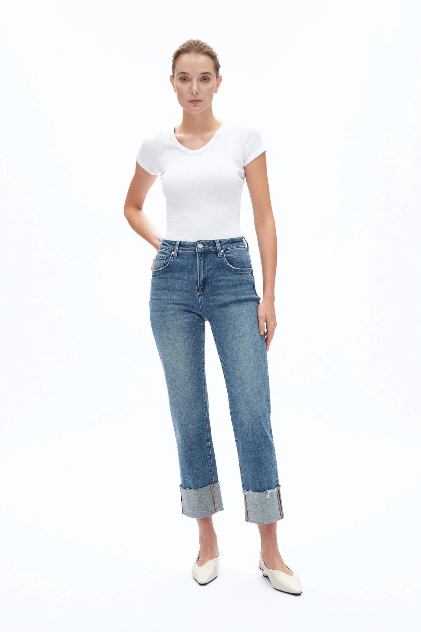 Vintage Cuffed High - Rise Straight Leg Jeans - Sassy Inspiration