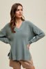 Waffle Knit Sweater with Side Slits - Sassy Inspiration