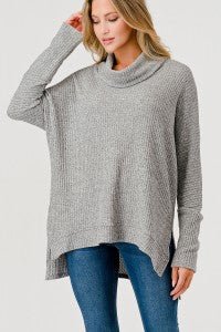 Waffle Texture Cowl Neck L/S Top - Sassy Inspiration