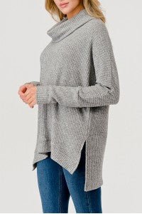 Waffle Texture Cowl Neck L/S Top - Sassy Inspiration