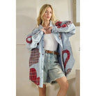 Washed Plaid Heart Patchwork Buttondown Shirt - Sassy Inspiration