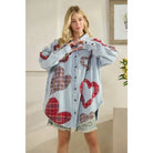 Washed Plaid Heart Patchwork Buttondown Shirt - Sassy Inspiration