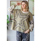 Washed Star Patchwork Long Sleeve Knit Top - Sassy Inspiration
