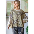 Washed Star Patchwork Long Sleeve Knit Top - Sassy Inspiration