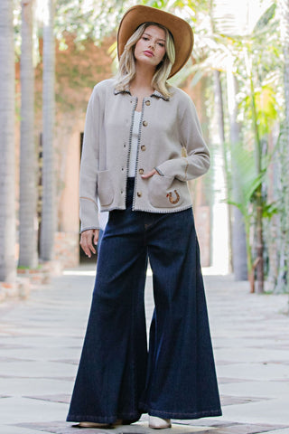 Western Whipstitch Trim Cardigan - Sassy Inspiration