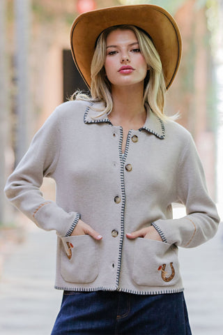 Western Whipstitch Trim Cardigan - Sassy Inspiration