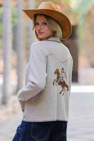 Western Whipstitch Trim Cardigan - Sassy Inspiration