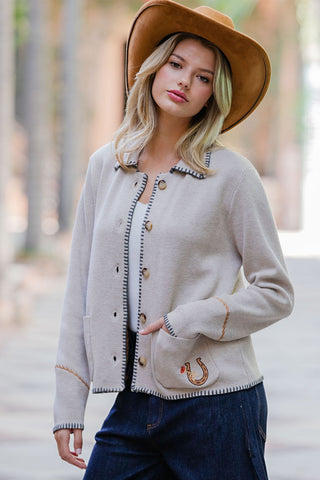 Western Whipstitch Trim Cardigan - Sassy Inspiration