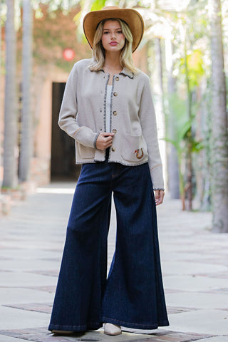 Western Whipstitch Trim Cardigan - Sassy Inspiration