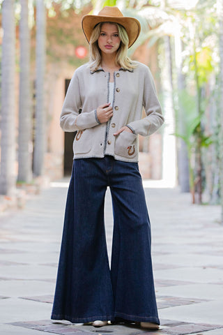Western Whipstitch Trim Cardigan - Sassy Inspiration