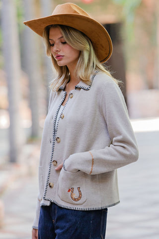 Western Whipstitch Trim Cardigan - Sassy Inspiration