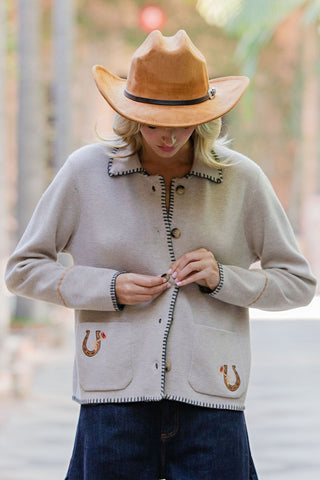 Western Whipstitch Trim Cardigan - Sassy Inspiration