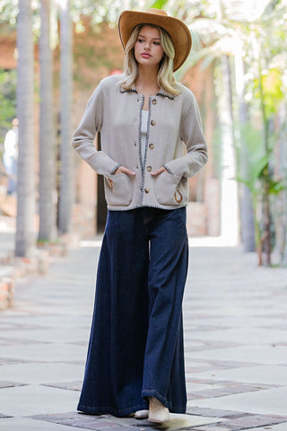 Western Whipstitch Trim Cardigan - Sassy Inspiration
